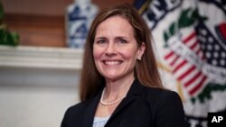 Judge Amy Coney Barrett, President Donald Trumps nominee for the US Supreme Court, meets with Sen. Cindy Hyde-Smith, R-Miss., on Capitol Hill in Washington, Sept. 30, 2020. 