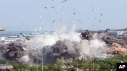 Penghancuran kantor kerja sama antar Korea di Kaesong, Korea Utara, 16 Juni 2020.