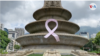Un lazo rosa en honor al mes contra el cáncer de mama en una plaza del este de Caracas, el 19 de octubre de 2020. Captura de pantalla.