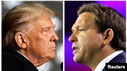 Former U.S. President Donald Trump and Florida Governor Ron DeSantis speak at midterm election rallies