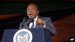 Kenyan President Uhuru Kenyatta delivers his speech to the nation during the 53rd Jamhuri Day Celebrations (Independence Day) at Nyayo Stadium in Nairobi, Dec. 12, 2016. On Monday, Kenyatta gave the clearest sign yet Kenya may be headed out of the ICC.