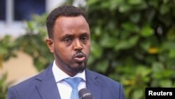 Somali deputy information minister Abdirahman Yusuf speaks during a news conference in Mogadishu, Somalia, May 6, 2021.