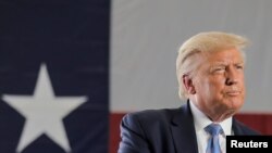 U.S. President Donald Trump delivers a speech during a tour of the Double Eagle Energy Oil Rig in Midland, Texas, July 29, 2020. 