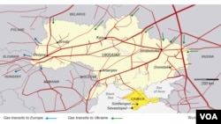 Bagan aliran pipa-pipa gas dari Rusia menuju Ukraina, dan wilayah Eropa lainnya. 