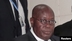 FILE - Ghana's President Nana Akufo-Addo arrives for a meeting at the 33rd Ordinary Session of the Assembly of the Heads of State and Government of the African Union (AU) in Addis Ababa, Ethiopia, Feb. 10, 2020. 