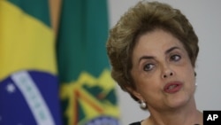 FILE - Brazil's President Dilma Rousseff speaks during a meeting at the Planalto Presidential Palace, in Brasilia, Brazil, Wednesday, April 13, 2016. 