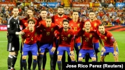 L’équipe d’Espagne lors d'un match contre l’Albanie au stade Perez, Espagne, le 6 octobre 2017.