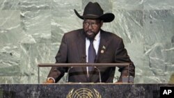 South Sudan's President Salva Kiir addresses 66th United Nations General Assembly, New York, September 2011 (file photo).