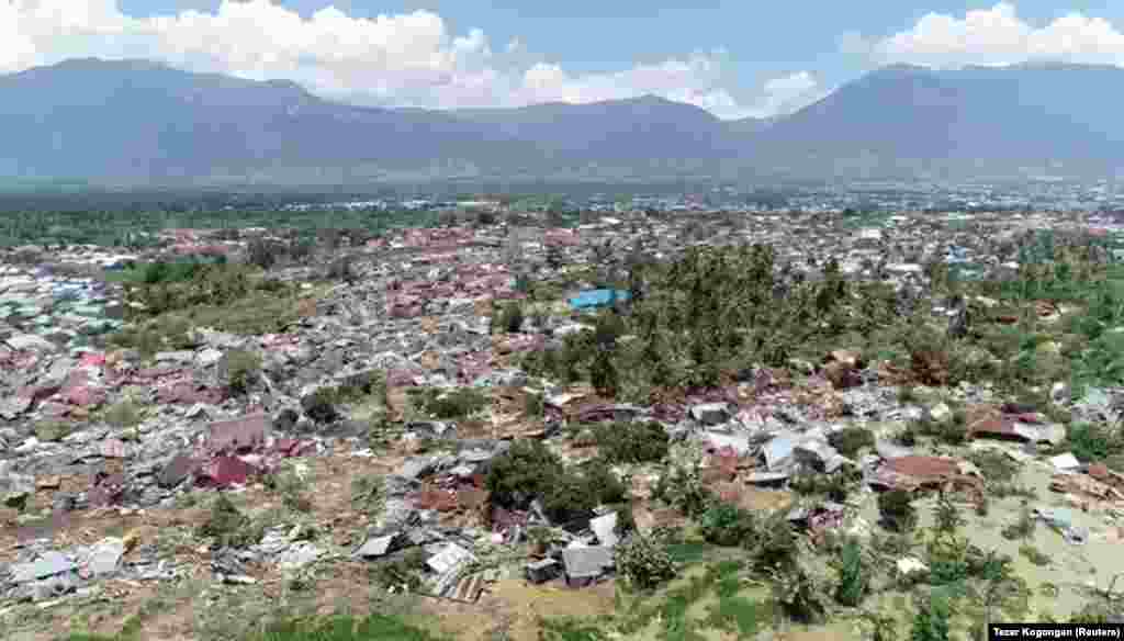 The damage after an earthquake is seen in Palu, Central Sulawesi Province, Indonesia, Sept. 30, 2018, in this still image taken from aerial drone video.