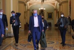 Senate Minority Leader Chuck Schumer, D-N.Y., arrives at the Capitol in Washington, Sept. 21, 2020.