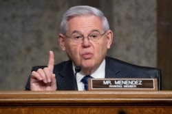 FILE - Sen. Bob Menendez, D-N.J., speaks during a confirmation hearing for then-U.S. Ambassador to the U.N. nominee Linda Thomas-Greenfield on Jan. 27, 2021.