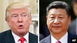  FILE - This combination of file photos shows, U.S. President Donald Trump, left, and China's President Xi Jinping. 