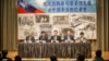 台湾行政院组织记者会介绍纪念抗战胜利的系列活动。（美国之音记者方正拍摄）