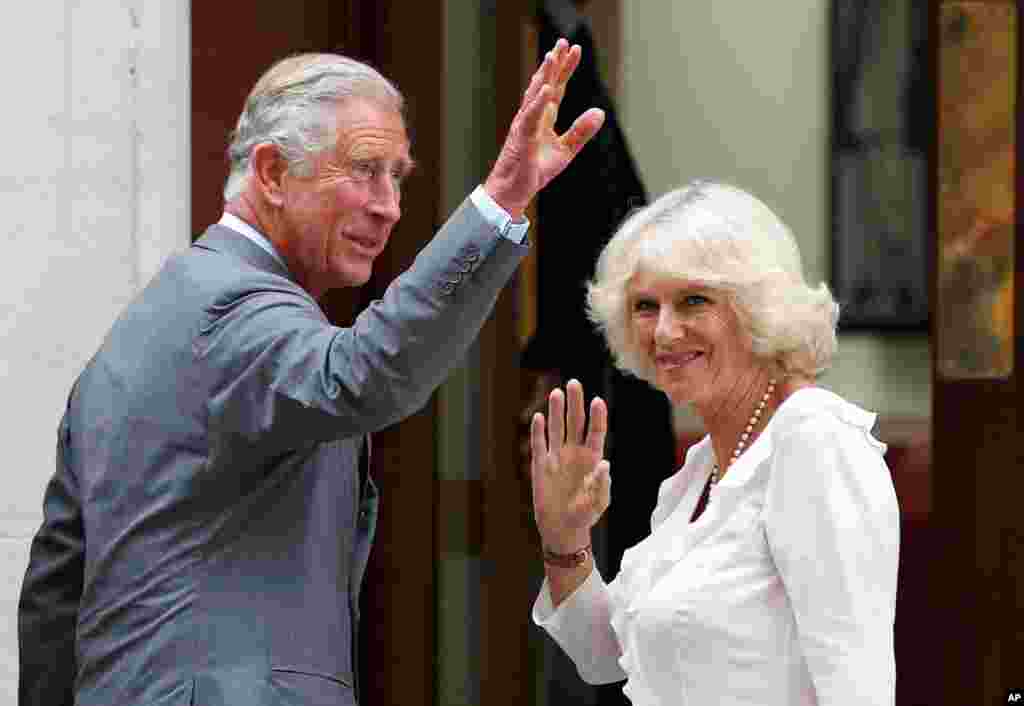 Prince Charles and his wife Camila, Duchess of Cornwall arrive at St. Mary's Hospital in London where Kate, Duchess of Cambridge, gave birth to a baby boy on Monday July 22.