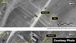 A satellite image of Ch’oma-Bong valley, North Korea, shows construction of an entrance gate and other structures that Amnesty International says points to a tightening in the control of movement of the local population adjacent to Camp 14. (Digital Globe 2013)