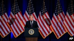 Presiden Donald Trump membeberkan strategi keamanan nasional di Washington,18 Desember 2017. 