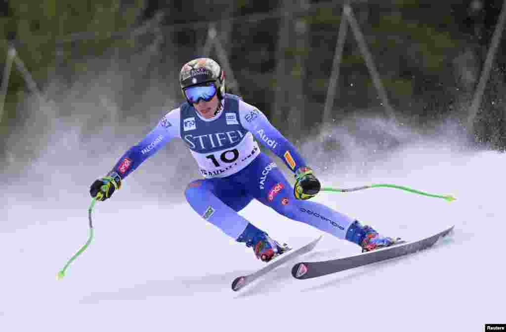 Federica Brignone of Italy races in the women's super G race at the 2024 Stifel Birds of Prey Audi FIS alpine skiing World Cup, at Birds of Prey. (Eric Bolte-Imagn Images)