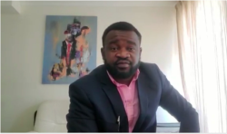 New York-based art dealer Shingirai Mafara says he wants to hold an art exhibition to display the work of his fellow Zimbabwean David Ngwerume for a wider reach, April 23, 2021. (SKYPE/VOAColumbus Mavhunga)