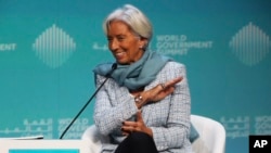 International Monetary Fund Managing Director Christine Lagarde speaks at the World Government Summit in Dubai, United Arab Emirates, Feb. 10, 2019. 