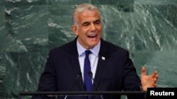 یائیر لاپید، نخست وزیر اسرائیل در هفتاد و هفتمین نشست مجمع عمومی سازمان ملل متحد در شهر نیویورک، آمریکا - ۲۲ سپتامبر ۲۰۲۲