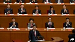 Chinese President Xi Jinping speaks at the commemorative meeting to mark the 150th anniversary of the birth of Sun Yat-sen, founding father of the Republic of China and founder of the Chinese National Party (KMT) at the Great Hall of the People in Beijing