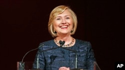 Former U.S. Secretary of State Hillary Rodham Clinton during the Chatham House Prize award ceremony in central London, Oct. 11, 2013. 