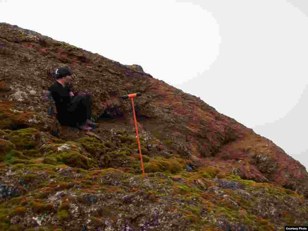 Deep exposed moss bank, Elephant Island , South Shetland Islands built up over thousands of years, preserves information about the environment at the time of growth. (Dan Charman/Matt Amesbury)