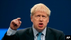 PM Inggris, Boris Johnson di Manchester, Inggris, 2 Oktober 2019.