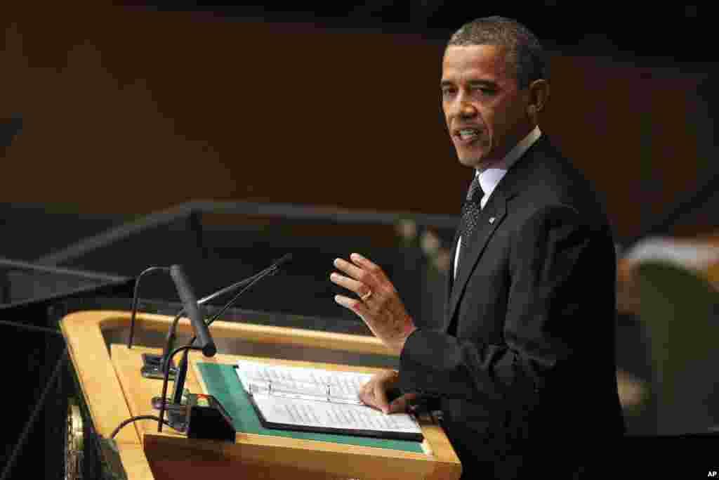 President Barack Obama addresses the 67th session of the United Nations General Assembly, New York, September 25, 2012.
