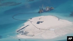 A picture of reclamation activity in the Spratly Islands in the South China Sea.