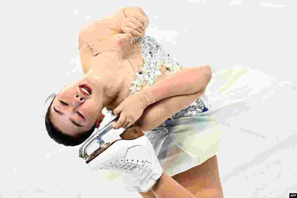Japan's Wakaba Higuchi competes in the women's single skating short program of the figure skating event during the Beijing 2022 Winter Olympic Games at the Capital Indoor Stadium in Beijing.