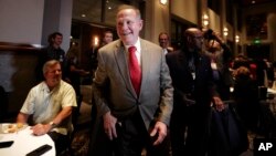 Former Alabama Chief Justice and U.S. Senate candidate Roy Moore, greets supporters before his election party, Sept. 26, 2017, in Montgomery, Alabama.
