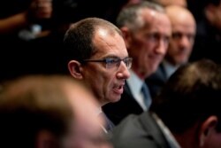 Moderna CEO Stephane Bancel speaks at a meeting with President Donald Trump, March 2, 2020, in Washington.