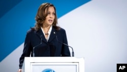 Wakil Presiden AS Kamala Harris berbicara dalam Forum Perdamaian Paris pada 11 November 2021. Harris mengimbau pemimpin dunia untuk bekerja sama dalam memerangi kesenjangan ekonomi. (Foto: The New York Times via AP/Sarahbeth Maney)