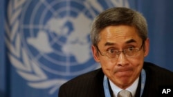 FILE - Vitit Muntarbhorn of Thailand, appointed in June as an independent U.N. investigator, has a three-year mandate to probe abuses against lesbian, gay, bisexual, transgender and intersex people.