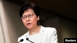 Pemimpin Eksekutif Hong Kong, Carrie Lam dalam konferensi pers di Hong Kong, 5 September 2019. 