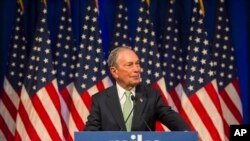 Democratic presidential candidate Michael Bloomberg speaks to the media at the Hilton Hotel on his first campaign stop in Norfolk, Va., Nov. 25, 2019.