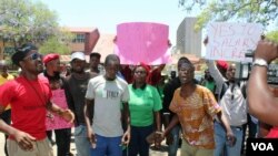 Zimbabwe's state workers took to the streets to protest their low salaries and high inflation, in Harare, Nov. 6, 2019. (Columbus S. Mavhunga/VOA)
