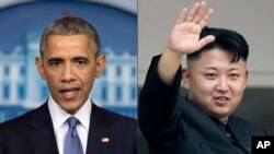 Shugaban Amurka Barack Obama a hagu, shugaban Koriya ta Arewa Kim Jong Un a Dama