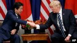 川普與安倍9月21日會晤資料照。