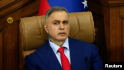 El fiscal general de Venezuela, Tarek William Saab, durante un acto por la visita del fiscal de la Corte Penal Internacional (CPI), Karim Khan.