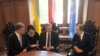 Петрj Порошенко, польський президент Броніслав Коморовський і Пан Гі Мун, Польща, 7 травня 2015 р.