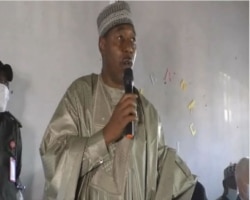 FILE - Babagan Umara Zulum, governor of Nigeria's Borno state, is seen in Maroua, Feb. 20, 2021. (Moki Edwin Kindzeka/VOA)