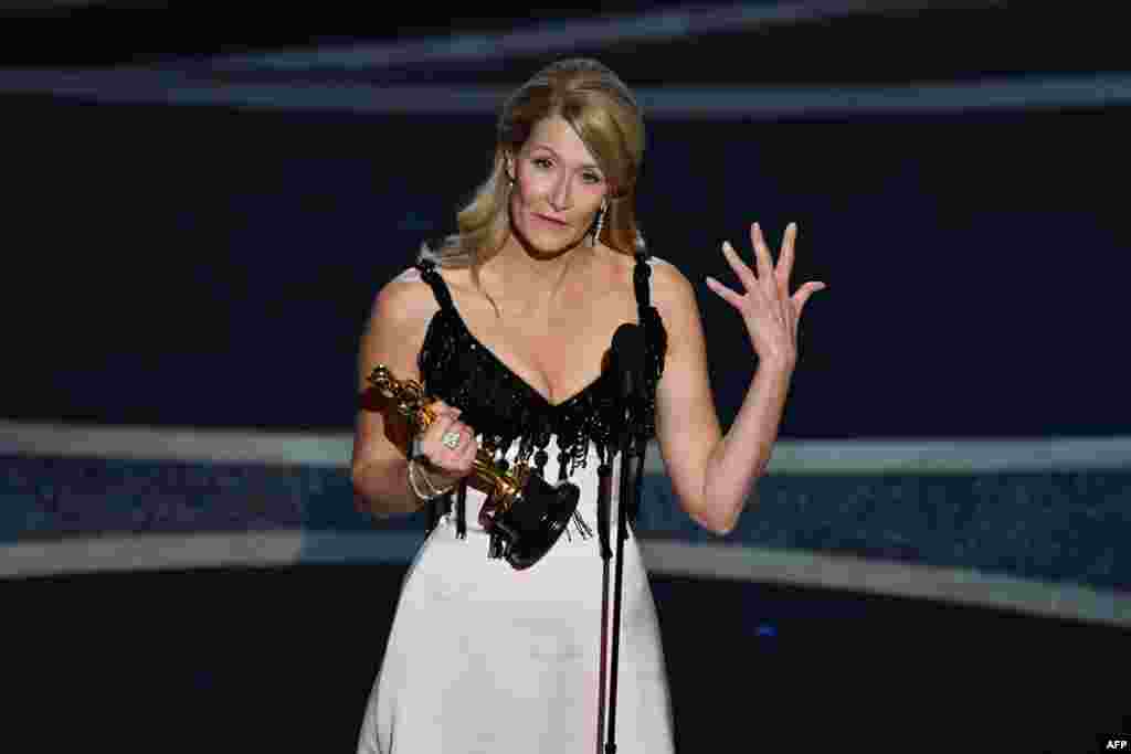 Actress Laura Dern accepts the award for Best Actress in a Supporting Role for "Marriage Story" during the 92nd Oscars at the Dolby Theatre in Los Angeles, Calif., Feb. 9, 2020.
