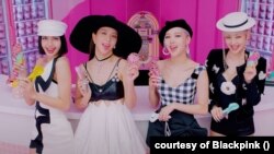 Lisa, Jisoo, Rose and Jennie of South Korean girlgroup Blackpink in their music video 'Ice Cream'