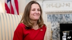 FILE - Canadian Foreign Affairs Minister Chrystia Freeland at the State Department in Washington, Feb. 8, 2017.
