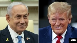 ARCHIVO - Esta combinación de imágenes muestra al primer ministro israelí, Benjamin Netanyahu, en Washington, el 25 de julio de 2024, y a Donald Trump en Flint, Michigan, el 17 de septiembre de 2024.
