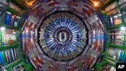 FILE - Researchers at the CERN physics lab near Geneva, used the $5.5 billion atom smasher, called the Large Hadron Collider, to confirm the existence of the Higgs boson particle.