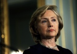 U.S. Secretary of State Hillary Rodham Clinton attends a press conference in London on Oct. 11, 2008.