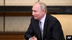 Russian President Vladimir Putin on the sidelines of the Belt and Road Forum in Beijing, China, on Oct. 17, 2023. The Kremlin says Putin and Chinese leader Xi Jingping are set to meet on the sidelines of the forum Wednesday.
